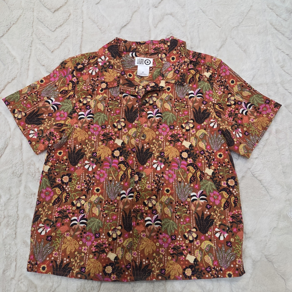 Soldul Floral Short Sleeve Shirt- Kids Size 5T Button-up Latino Heritage